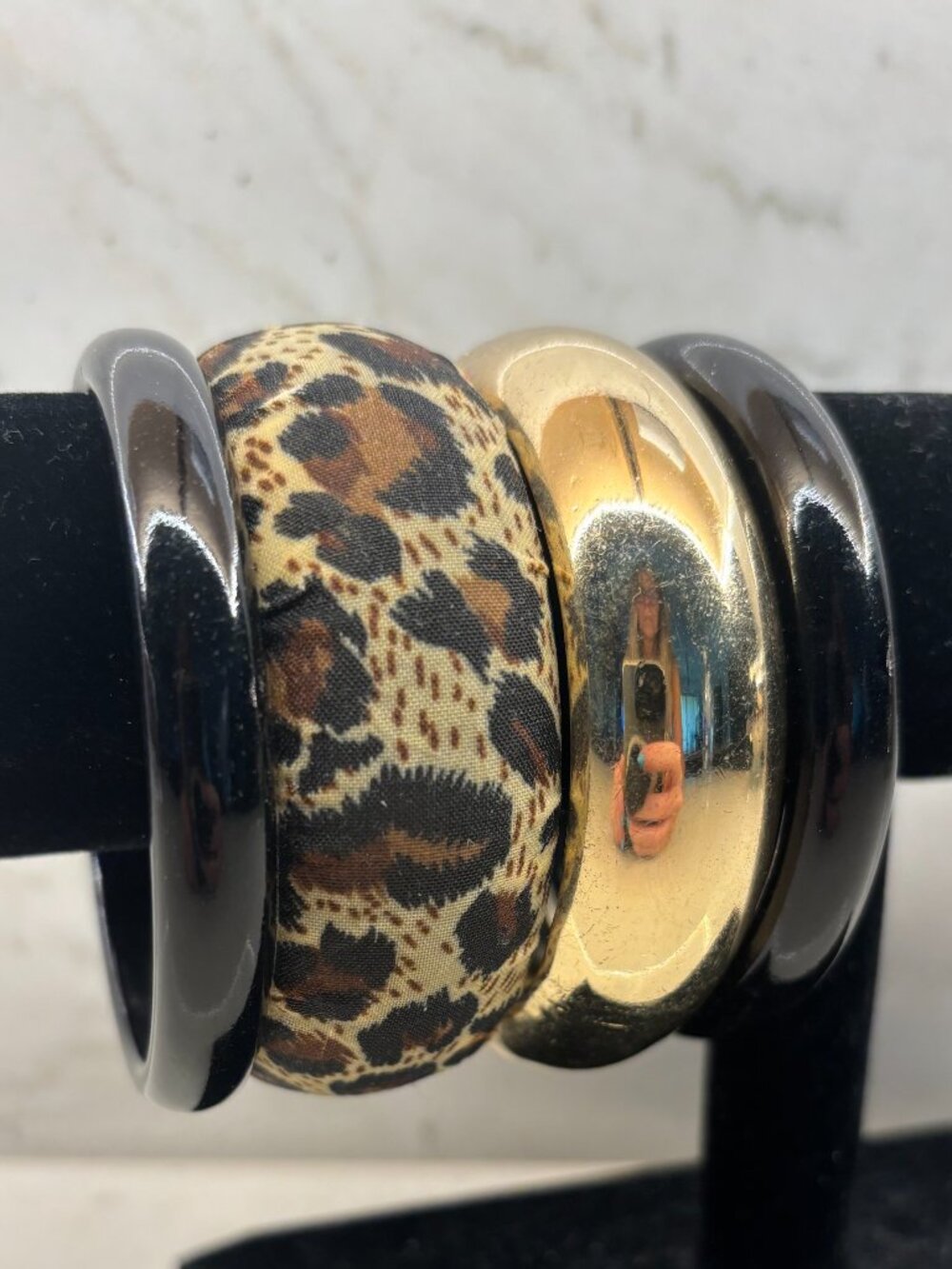 Chico’s Vintage Leopard Print Chunky Bangle Bracelet Stack Set Y2K Mixed Media